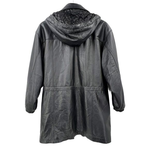 Vintage 90s Wilsons Leather Hooded Drawstring Waist Anorak Parka Jacket Coat - Picture 4 of 7